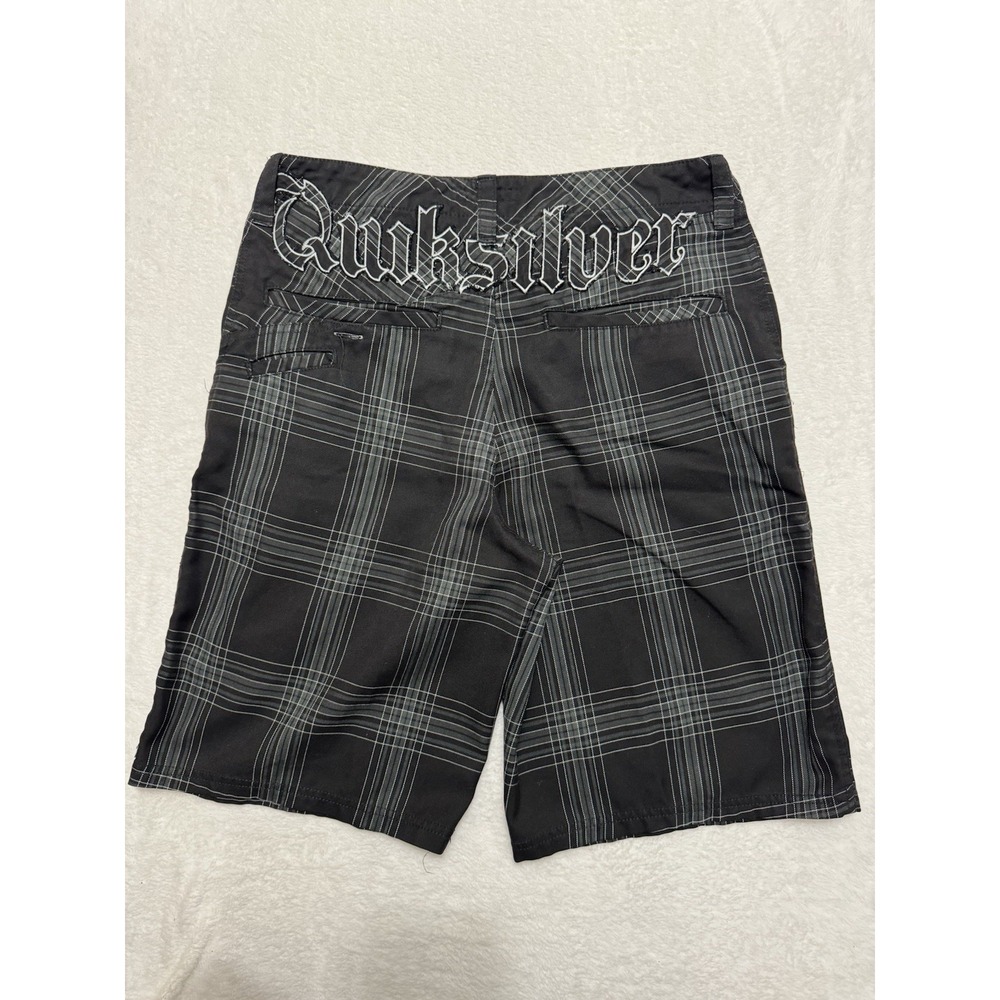 Quiksilver Men's Shorts Black Plaid Embroidered Logo Surf Skater Grunge Sz 32